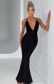 Ženska dolga obleka s poudarkom LPB5118 črna