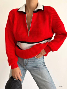 Ženski pulover na zadrgo in ovratnikom E0148