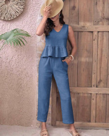Ženski komplet top in hlače K24076 džins modra