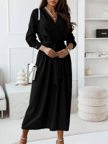 Ženska dolga obleka s pasom K5461 črna