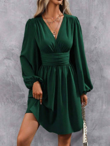 Ženska obleka A kroja K6124 temno zelena