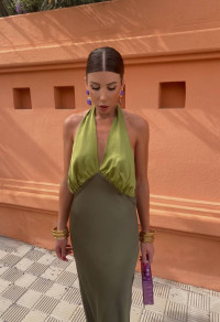 Ženska dolga obleka LT9531 olivna