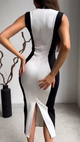 Ženska elegantna obleka v črno beli barvi K22504