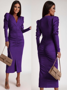 Ženska elegantna obleka K5604 vijolična