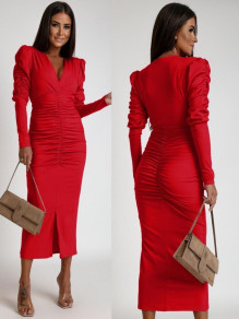 Ženska elegantna obleka K5604 rdeča 