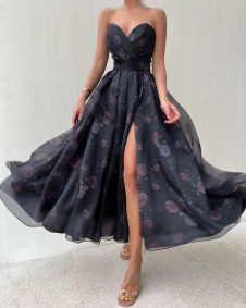 Ženska stilska obleka s potiskom H3898 črna