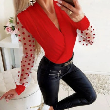 Ženska bluza z rokavi iz tila J8002 rdeča
