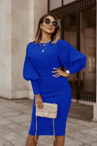 Ženska obleka pod kolen A6079 modra