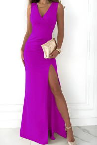 Ženska dolga obleka z razporkom A1876 violet