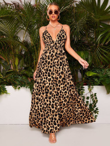 Ženska obleka z leopardovim vzorcem T7836