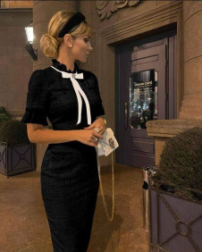 Ženska elegantna obleka iz bukleja z broško NI2051