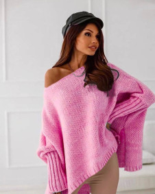 Ženski pulover z modernimi rokavi 00945 roza
