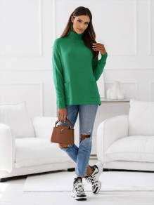 Ženski pulover z žepi in puli ovratnikom 98019 zelena