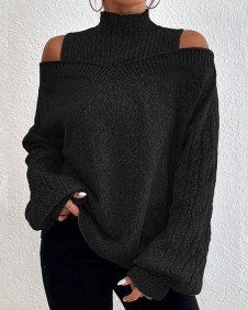 Ženski pulover s puli ovratnikom in odprtimi rameni J7550