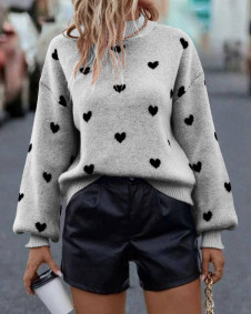 Ženski pulover s srčki K18152 siva