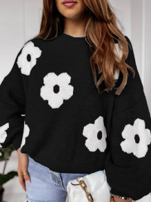 Ženski pulover s cvetjem K88288 črna