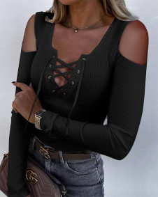 Ženska bluza z vezalkami P5564 črna