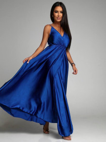 Ženska satenska obleka K8627 modra