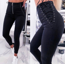 Ženske spektakularne hlače z vrvicami P4014 črna