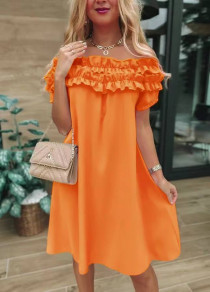 Ženska obleka s spuščenimi rameni X6503 oranžna