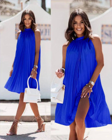 Ženska elegantna plisirana obleka X6530 modra