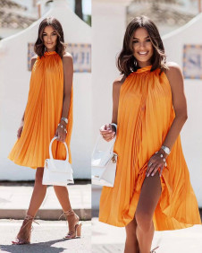 Ženska elegantna plisirana obleka X6530 oranžna