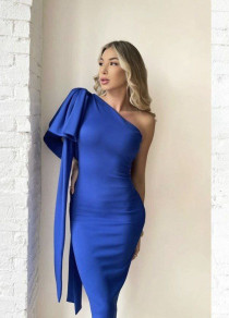 Ženska stilska obleka z enim rokavom H4081 modra