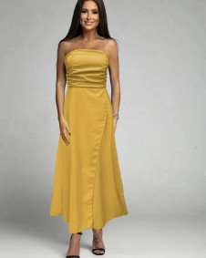 Ženska obleka brez naramnic 84271 rumena