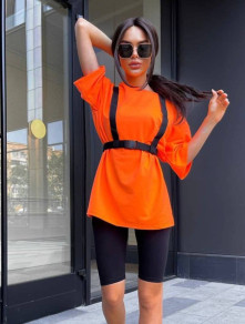Ženski komplet majica in pajkice 2663 oranžna