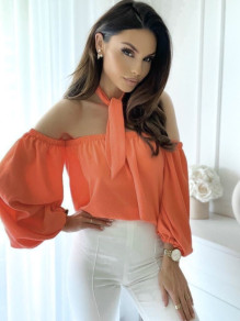 Ženska elegantna bluza z dodatkom 55044 oranžna