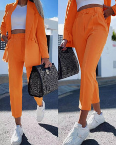 Ženski komplet suknjič in hlače 6421 oranžna