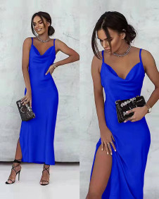 Ženska satenska obleka 6407 modra