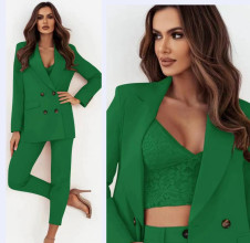 Ženski 3-delni komplet top, suknjič in hlače A0823 zelena