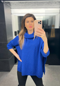 Ženski pulover s puli ovratnikom 001026 modra