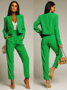 Ženski komplet suknjič in hlače 9053 svetlo zelena