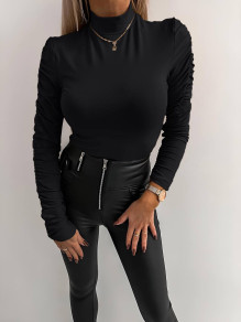 Ženska bluza z nagubani rokavi H4067 črna