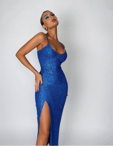 Ženska obleka s cekinčki NI2346 modra