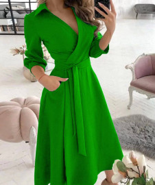 Ženska obleka pod kolen T6035 zelena