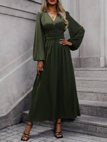 Ženska dolga obleka K6127 temno zelena
